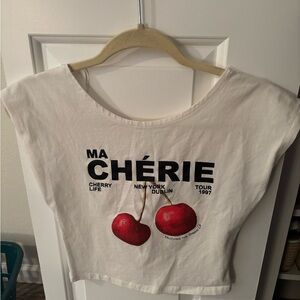 White Crop Top with Cherry Print